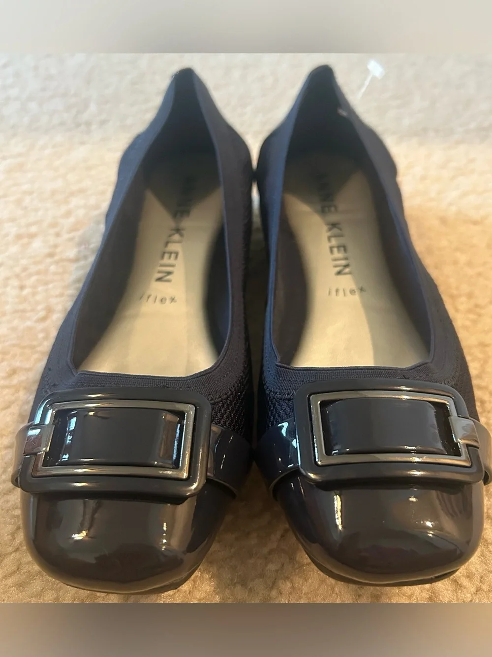 Anne Klein women’s Navy Patent Buckle Toe Unice Flats, Square Toe NWOT 9 - Picture 2 of 9